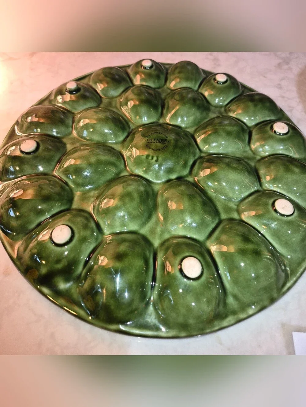 Vintage Green Cabbage leaf deviled egg platter crafted in Portugal by Olfaire - Picture 4 of 6